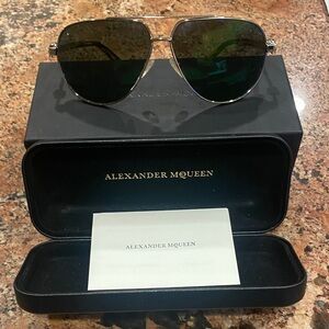 Alexander McQueen Silver Skull  Aviator Sunglasses